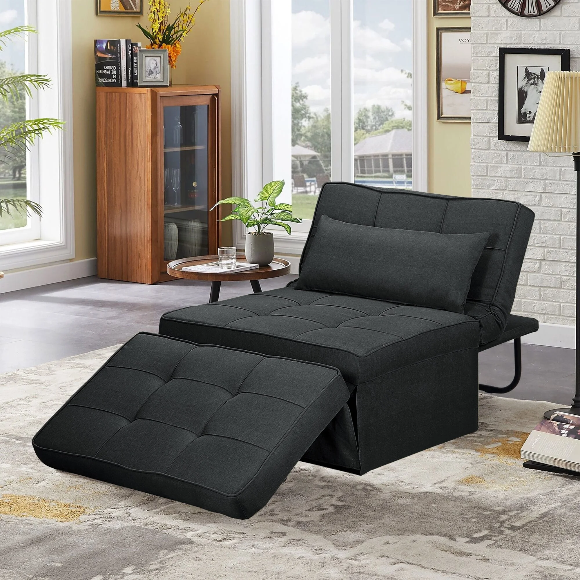 Ainfox Convertible Futon Sofa Bed Sleeper Sofa Chair Couch Folding Ottoman Back Adjustable for Living Room Dark Grey