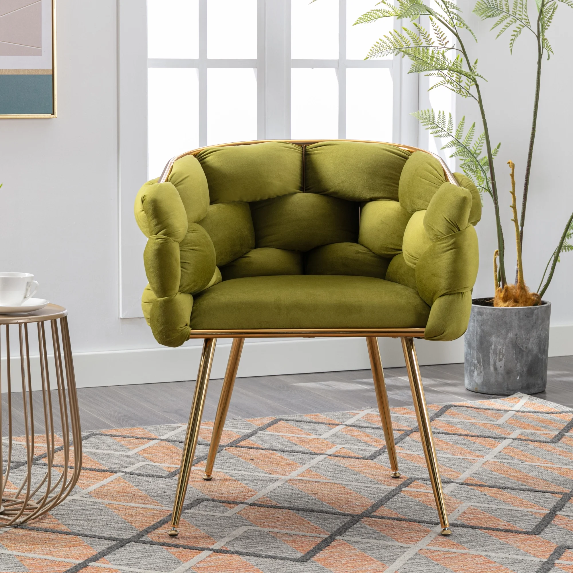 Luxury modern simple leisure velvet single sofa chair bedroom lazy person household dresser stool manicure table back chair olive green set of 2