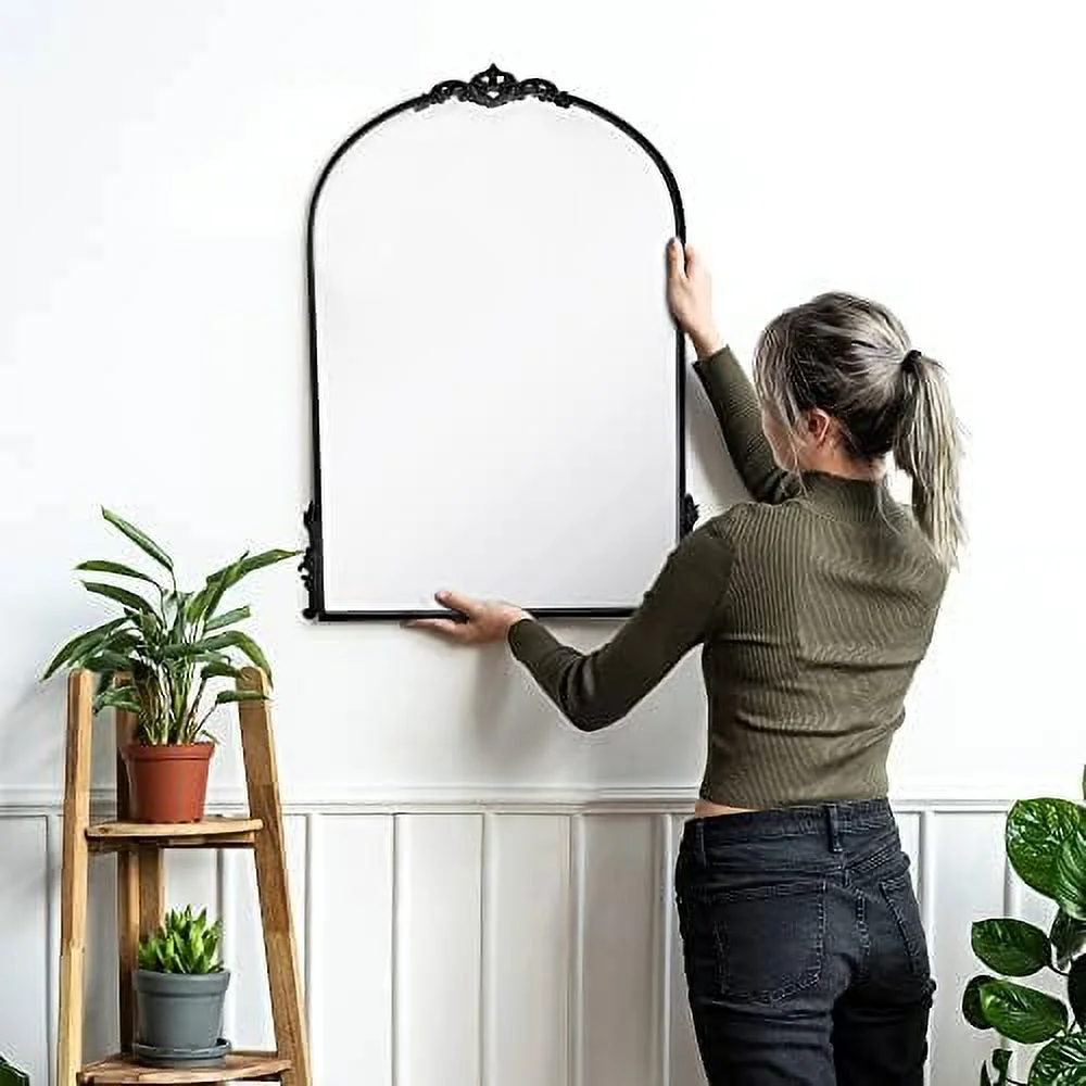 Black Arched Mirror – Arch & Flourish Black Arch Mirror - MDF Back Arched Wall Mirror - Ornate Mirror For Vanity, Living Room Or Event – Home Decor Wall Arch Mirrors