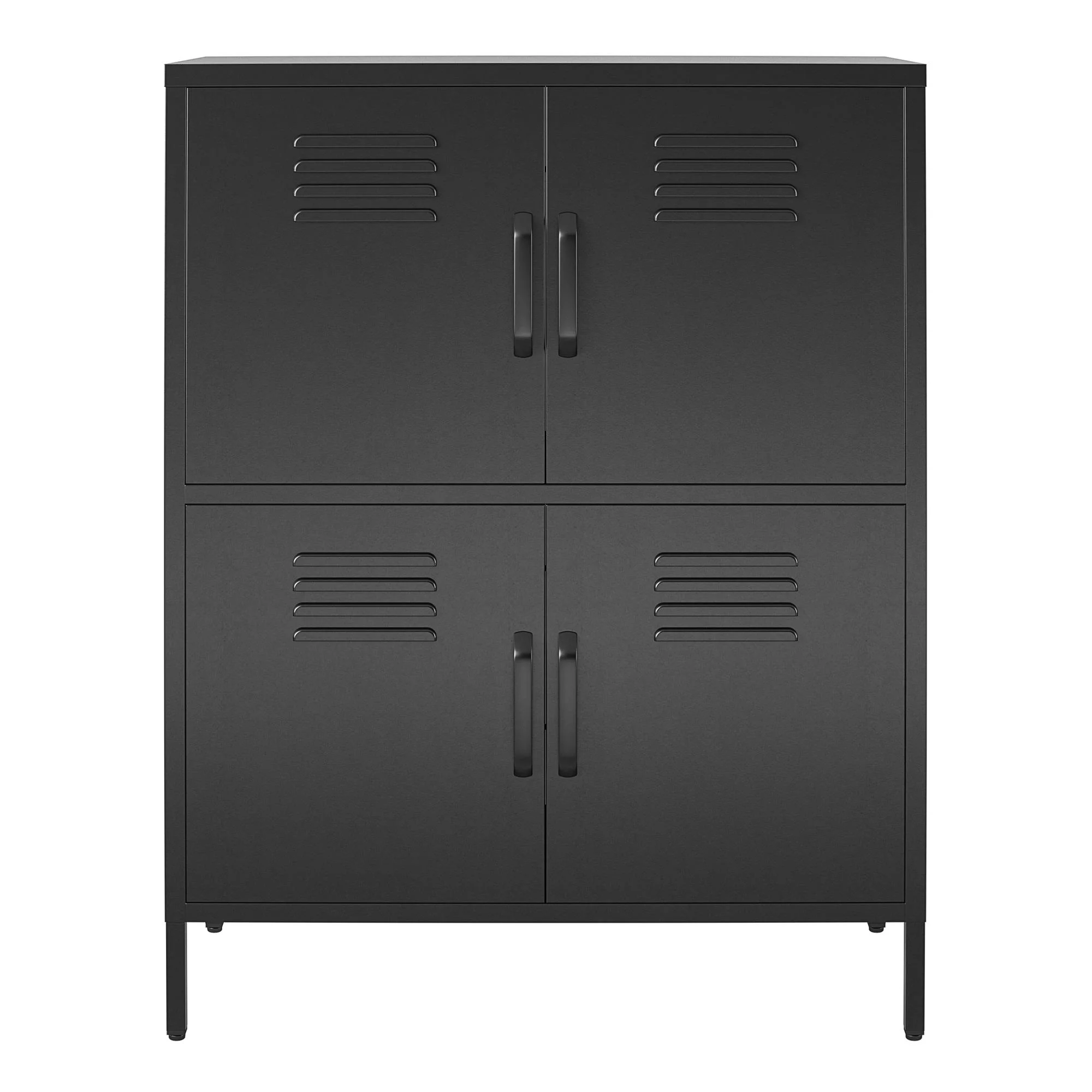 RealRooms Shadwick 4 Door Metal Locker Style Accent Storage Cabinet, Black