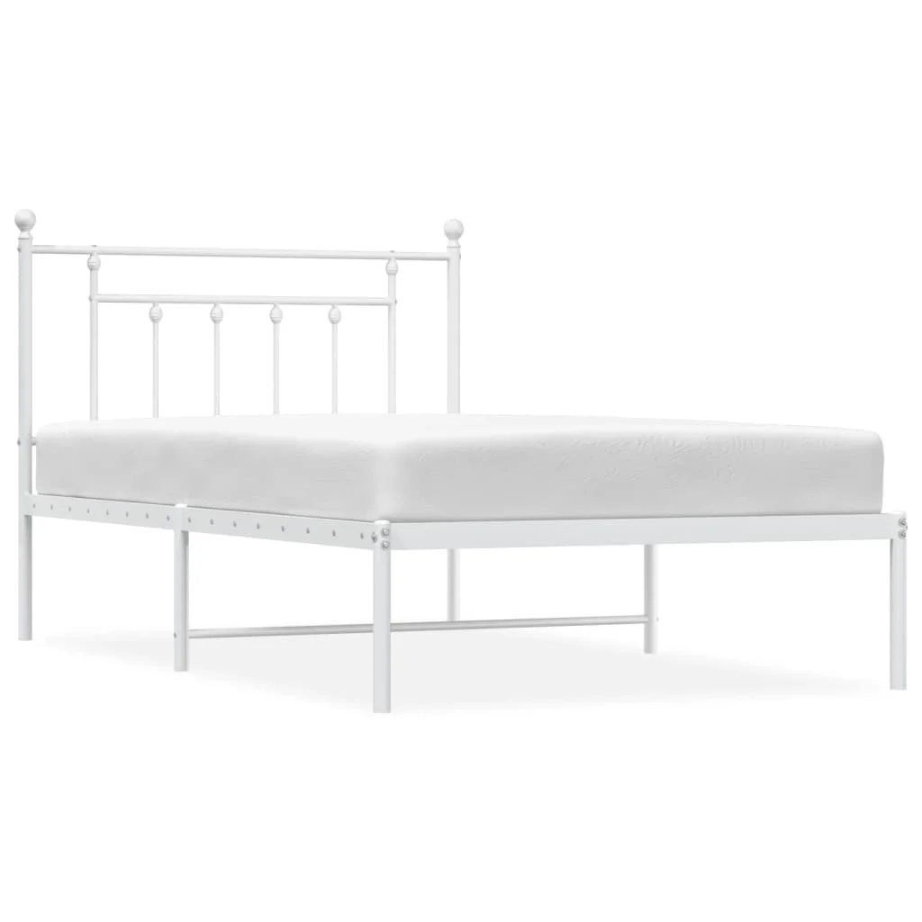 Tomshoo Metal Bed Frame with Headboard, Sturdy and Timeless Design, White 39.4