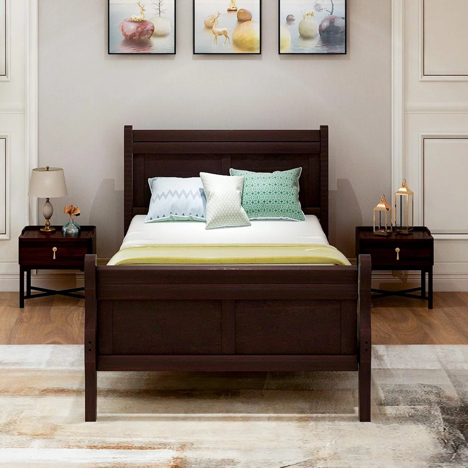 Size Bed Frame, Solid Wood Platform Bed Frame Mattress Foundation Sleigh Bed With Headboard/Footboard/Wood Slat Support (Espresso)