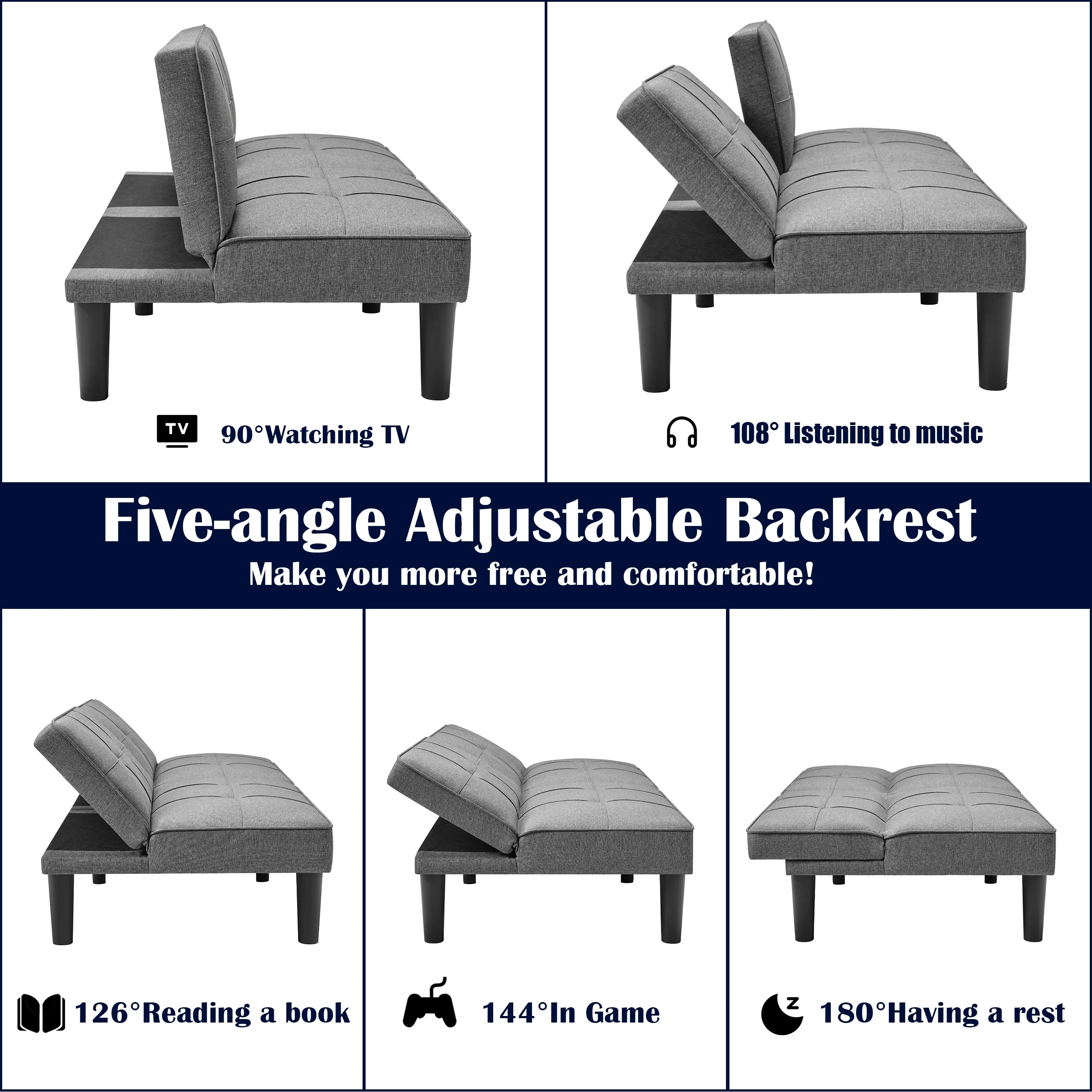 TrumanPick Memory Foam Futon, Convertible Sofa Bed, Linen Upholstery, Gray