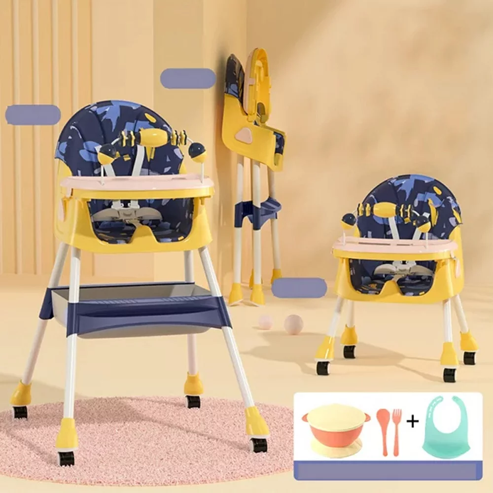 Yabanana Baby High Chair 4-in-1 Convertible Baby Highchair with Double-Layer Dinner Plate and Toy, Baby Dining Chairs, Yellow