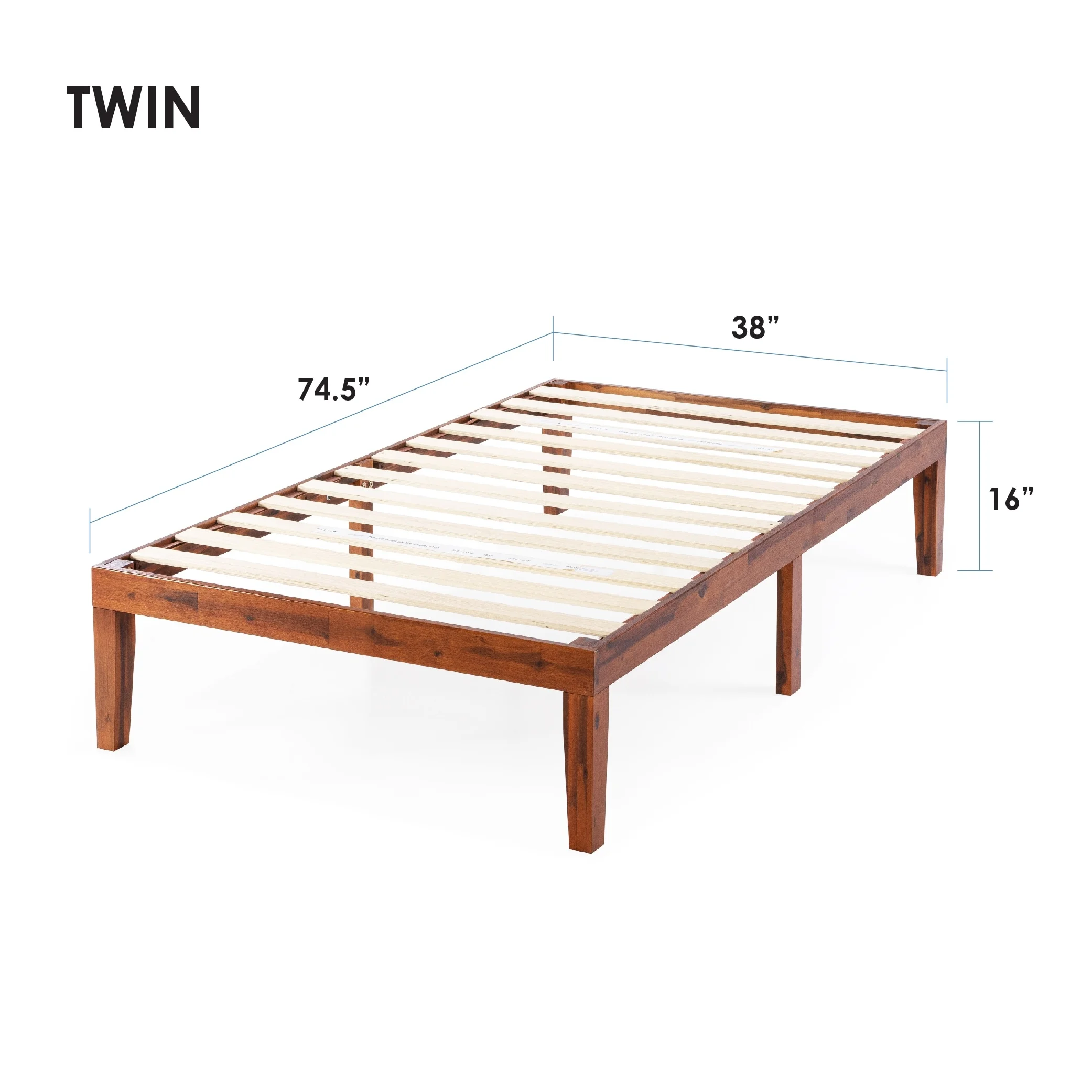 Crown Comfort 16 Inch Classic Solid Wood Platform Bed Frame in Multiple Finishes Cherry - Twin