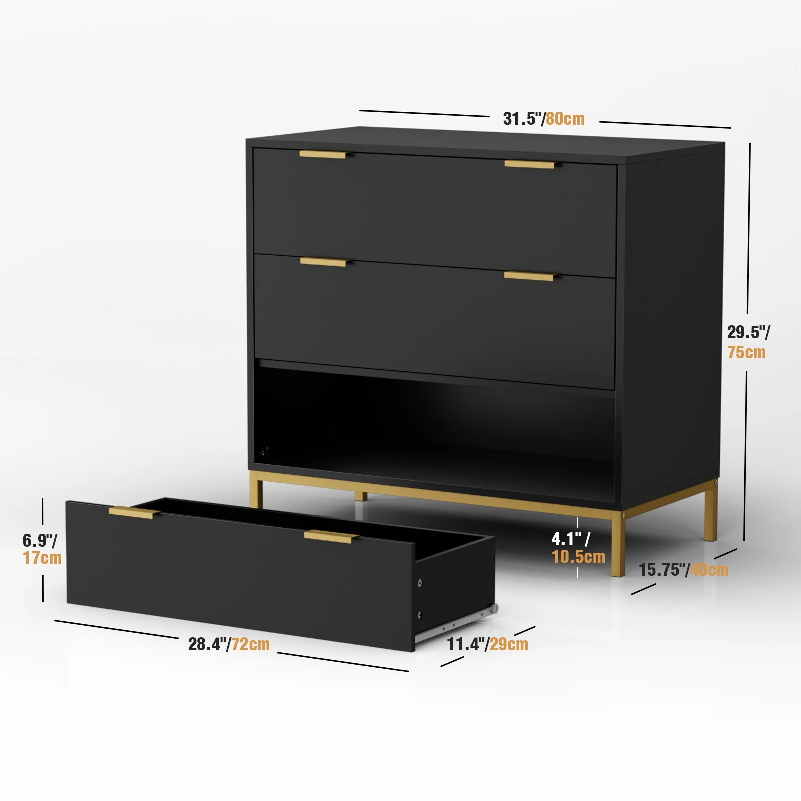 3 Drawer Black Wood Dressers Chest,29.3