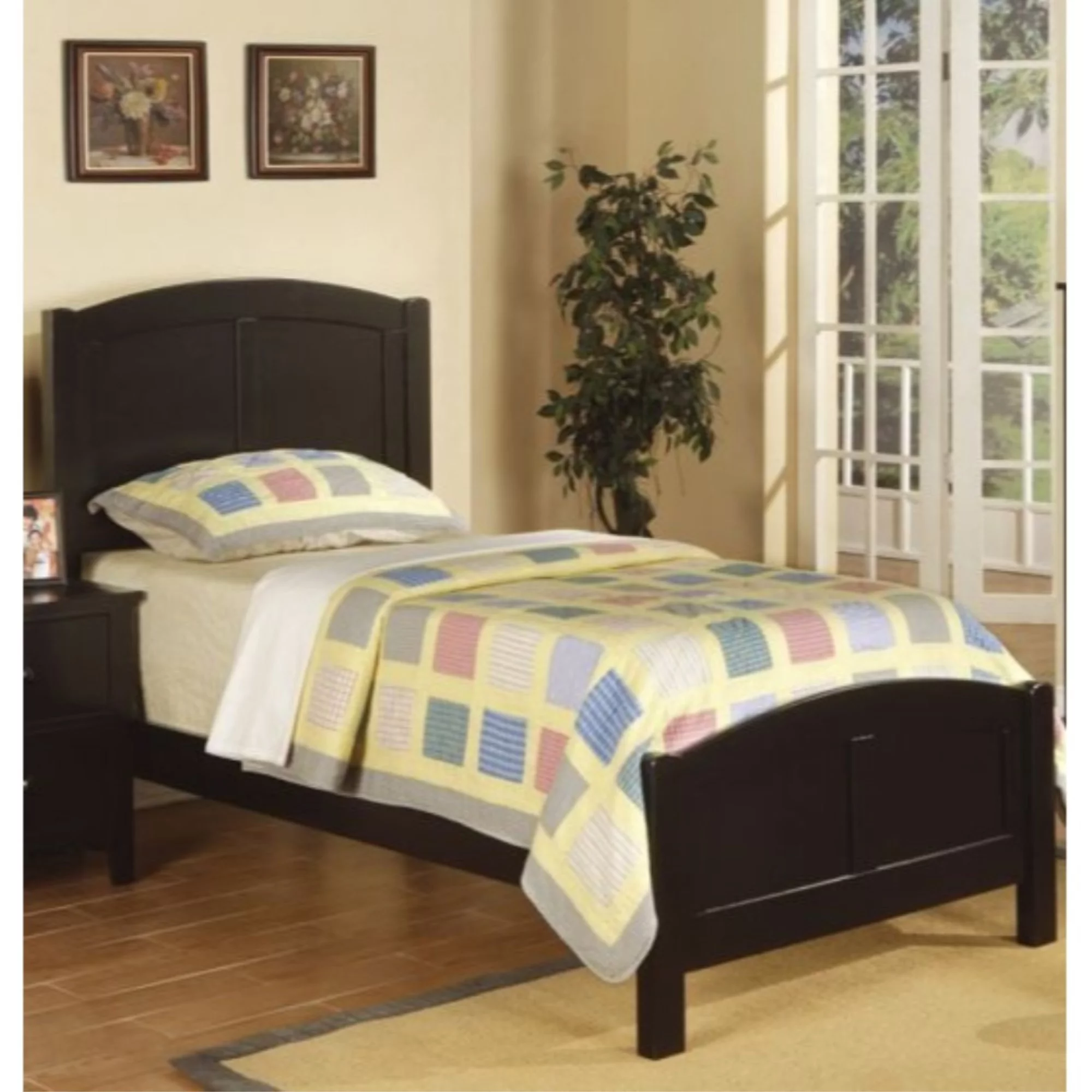 Benzara Wooden Twin Size Bed With Headboard And Footboard, Black