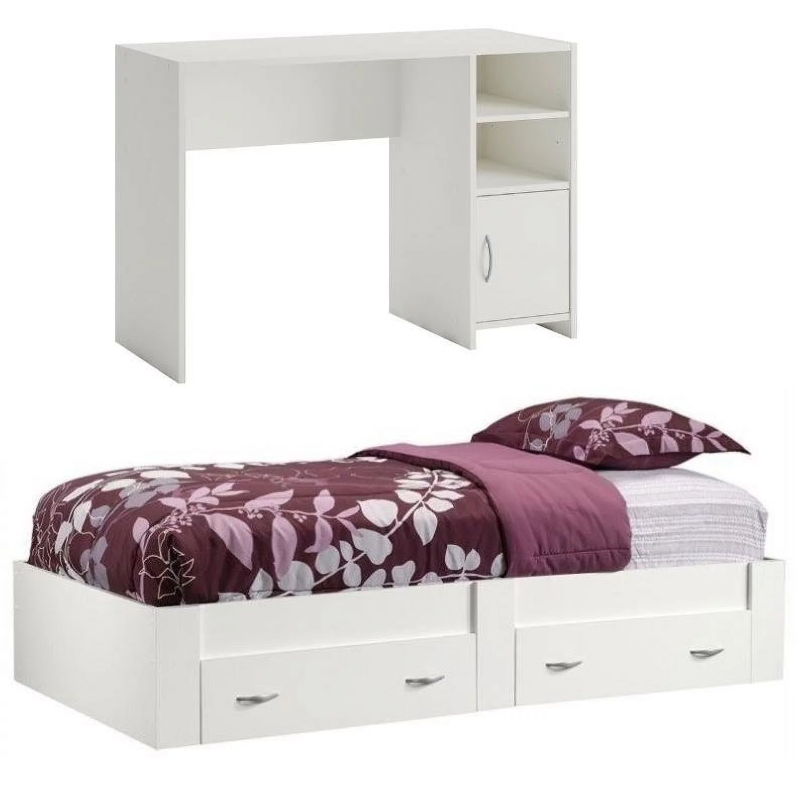 Home Square 2 Piece Furniture Set with Twin Platform Bed and Desk in White