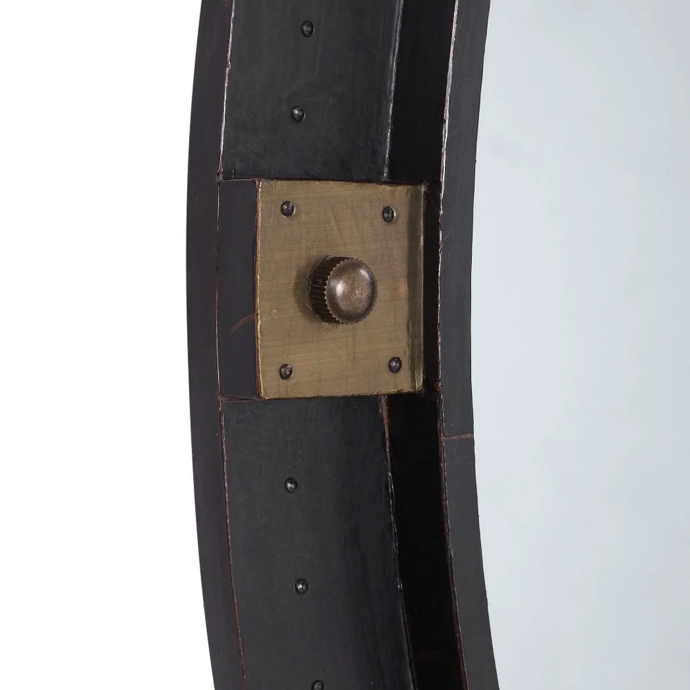 Industrial Round Mirror in Dark Bronze Copper with Nail Head Accents and Brass Rivet Details 36 inches W X 36 inches H Bailey Street Home