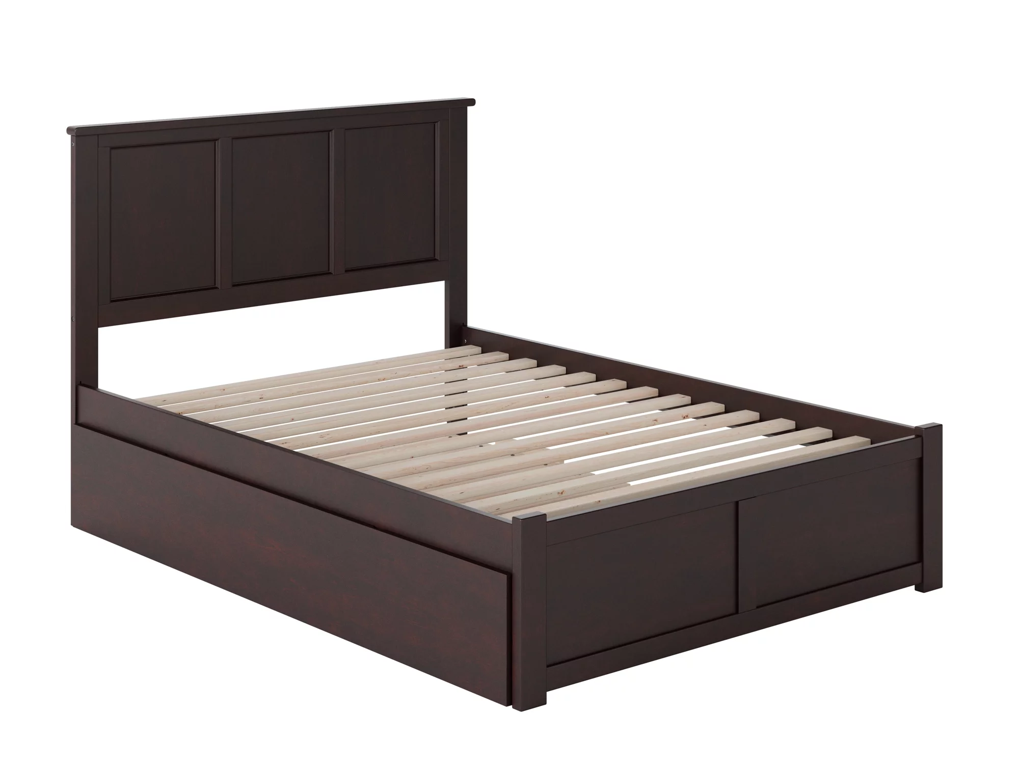 Madison Full Platform Bed with Flat Panel Foot Board and Full Size Urban Trundle Bed in Espresso