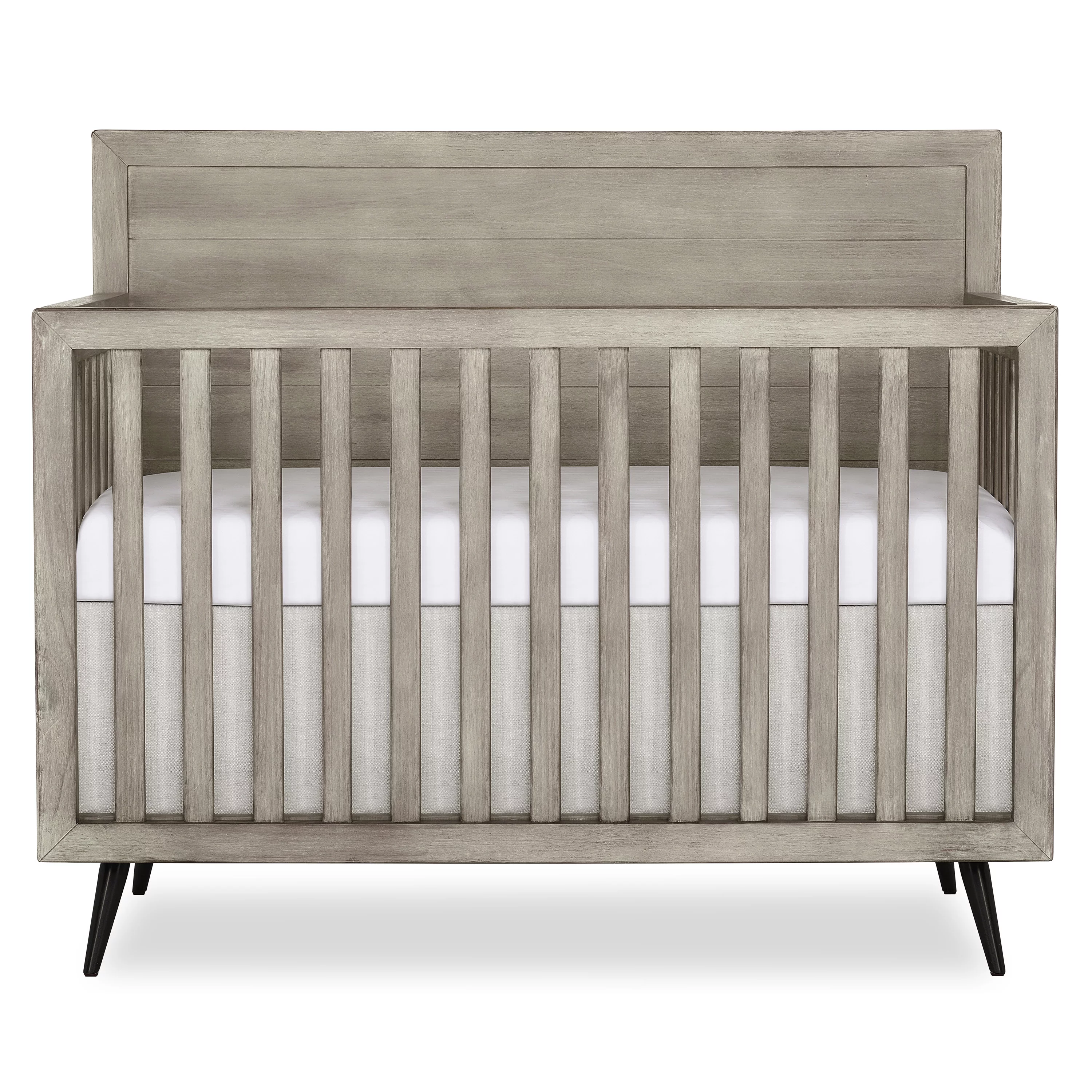 Evolur Nursery Essentials Bundle of Stilnovo 4-in-1 Convertible Crib, Stilnovo Mid Century Double Dresser & Holland Upholstered Swivel Glider with Massager, with a Premium Dream On Me Crib Mattress