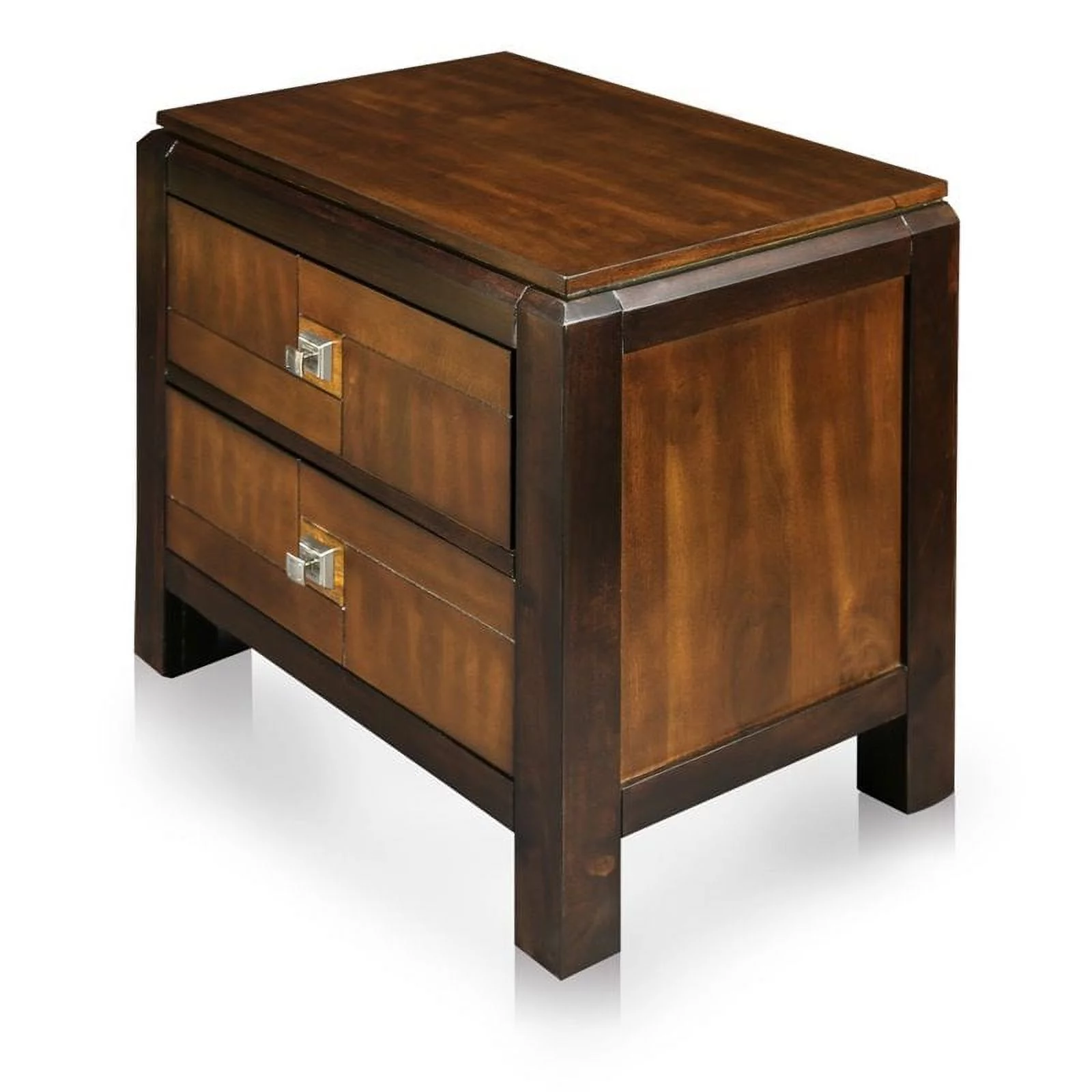FOA Delia 2pc Walnut Transitional Wood Panel Bedroom Set - Queen + Nightstand