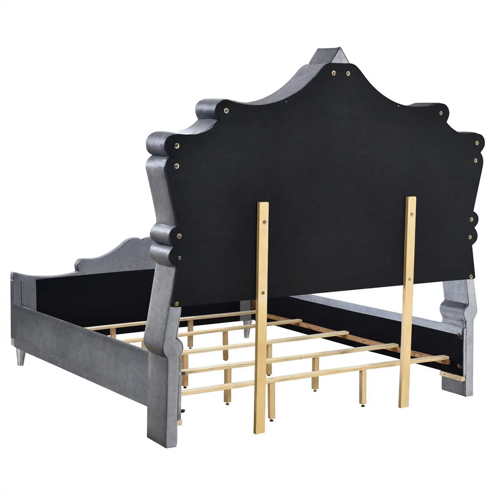 Maklaine 4-Piece Velvet Upholstered Eastern King Bedroom Set in Gray