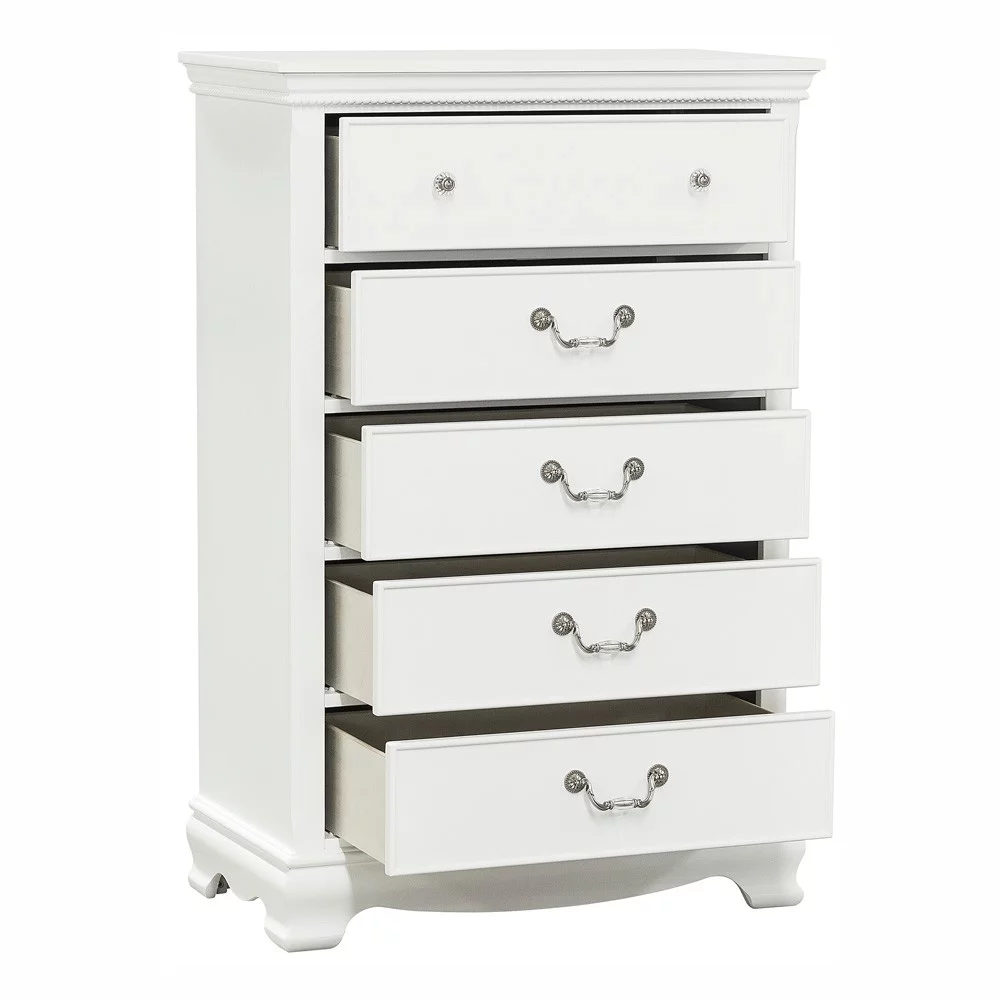 Classic Traditional Style White Finish 1pc Chest of 5x Dovetail Drawers Wooden Bedroom Furniture