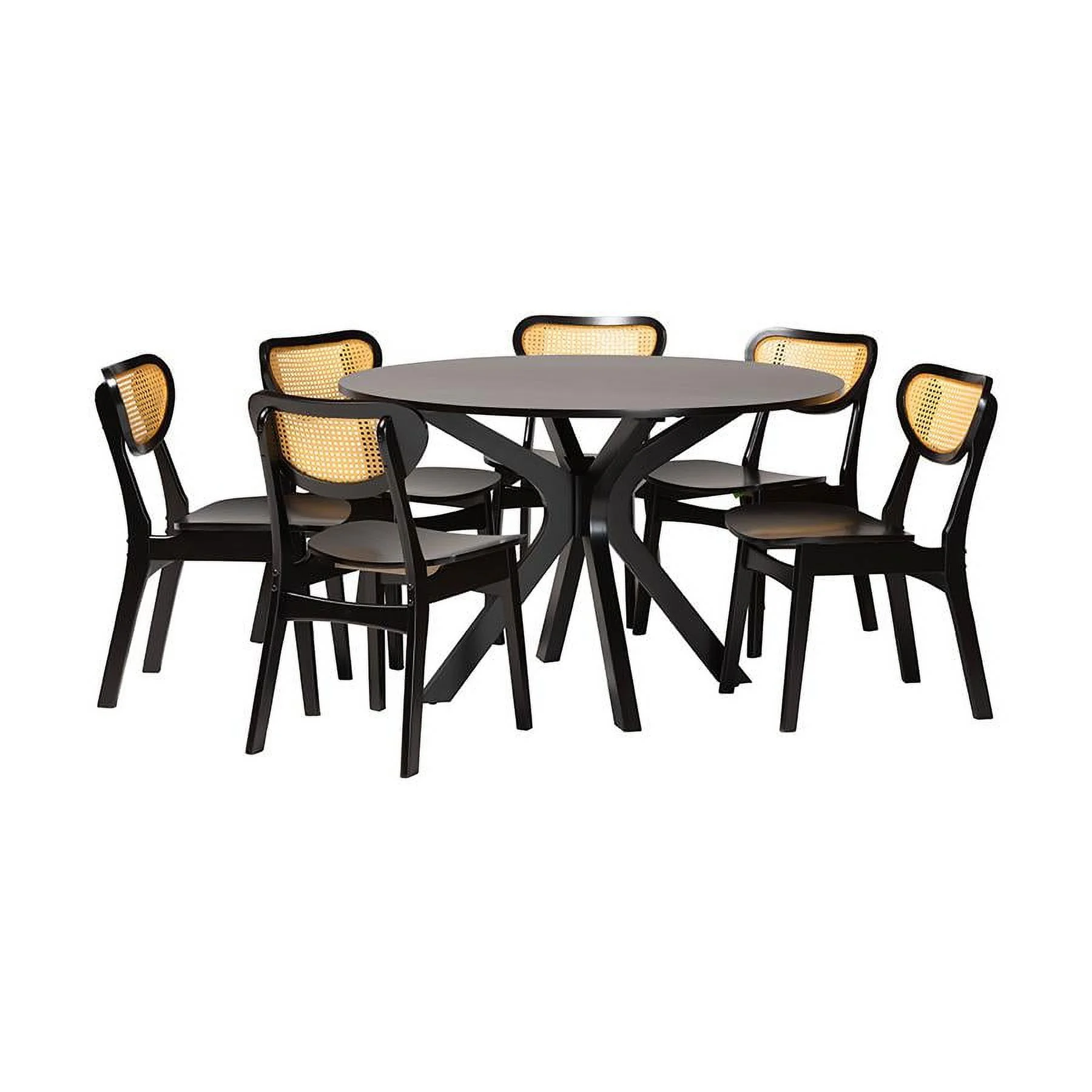 Baxton Studio Giuliana Mid-Century Modern Dark Brown Finished Wood and Woven Rattan