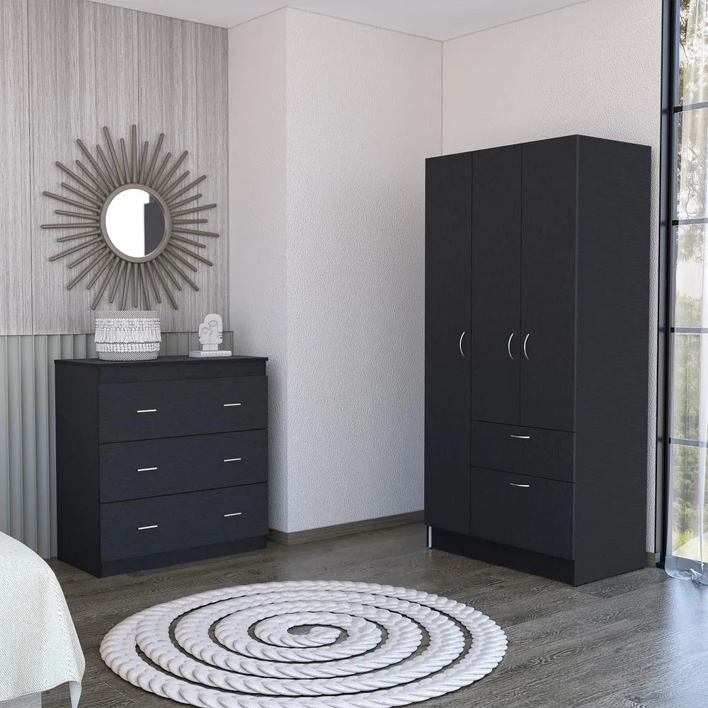 Depot E-Shop Turner 2 Piece Bedroom Set, Cartagena Armoire + Capri Three Drawer Dresser