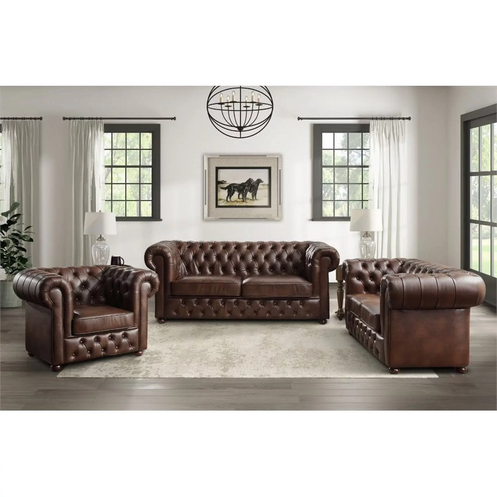 Lexicon Tiverton Breathable Faux Leather Chesterfield Sofa in Brown