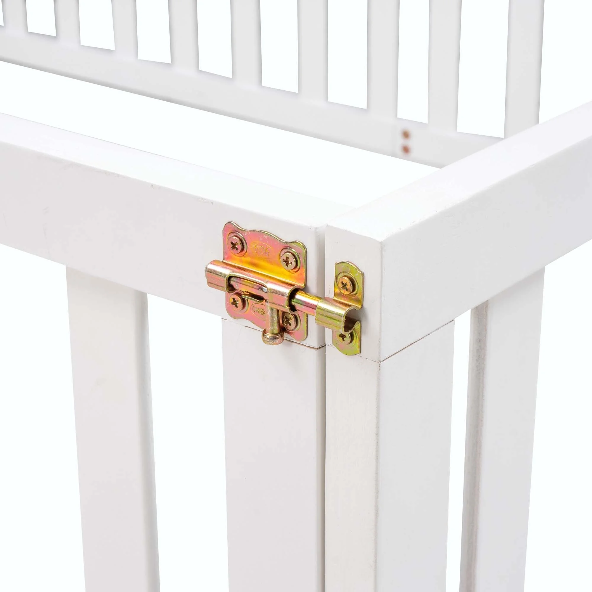Sturdy and Durable Wood Floor Bed Frame with Fence and Door,No Slat White-Full Size
