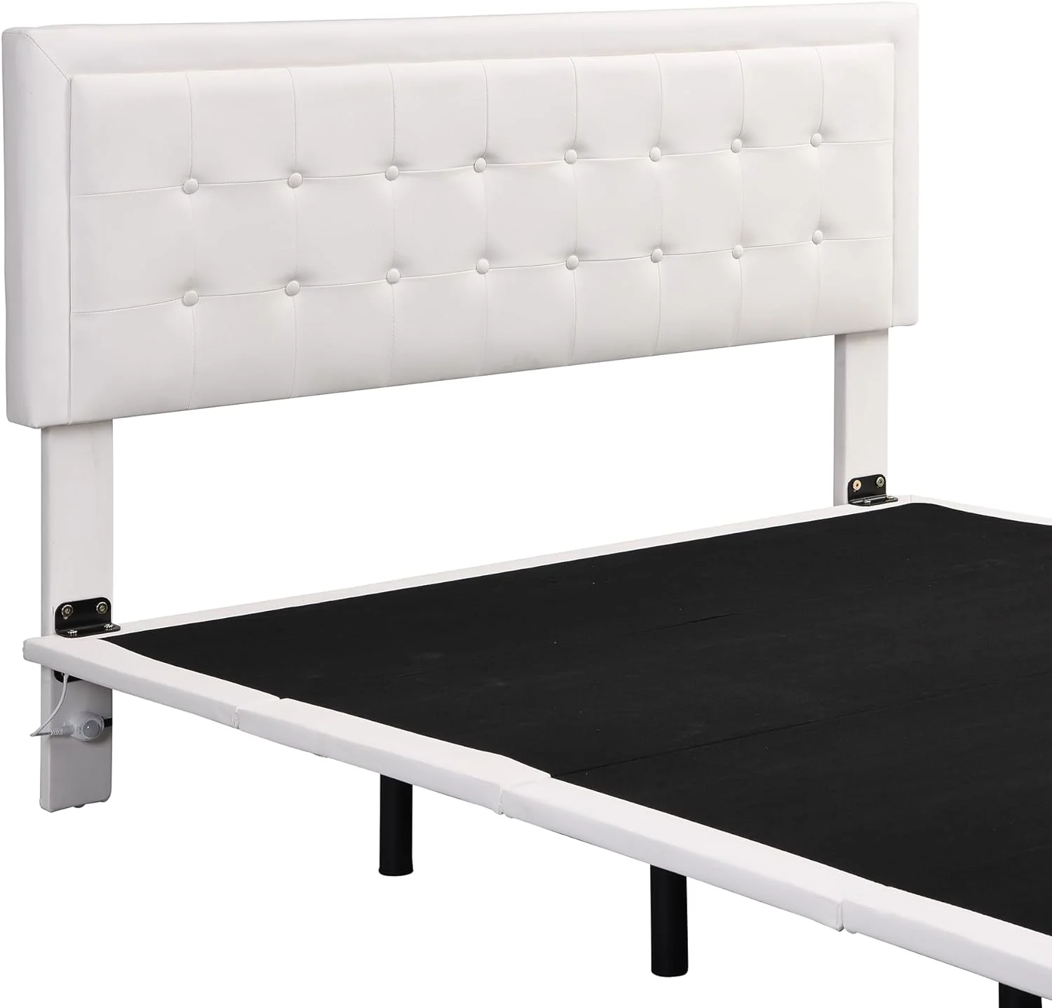 Queen Size Upholstered Bed with Motion Activated Night Lights, Button Tufted Headboard, Solid Wood Floating Platform Bed Frame