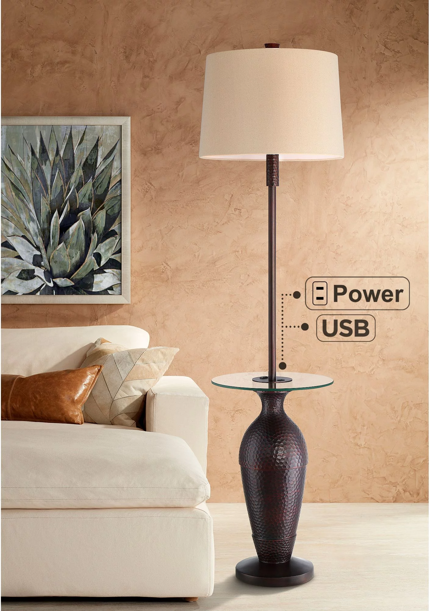 Regency Hill Fallon Rustic Industrial Floor Lamp with Tray Table 66