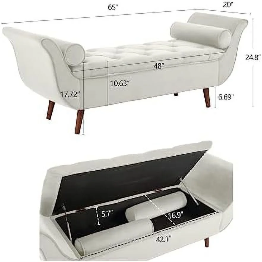 HOOMHIBIU Velvet  Bench for Bedroom End of Bed with 2 Pillow  Upholstered Button Tufted  Ottoman Bench Footstool Rolled Arm Solid Wood Legs for Entryway Living Room Dining Room (Red)