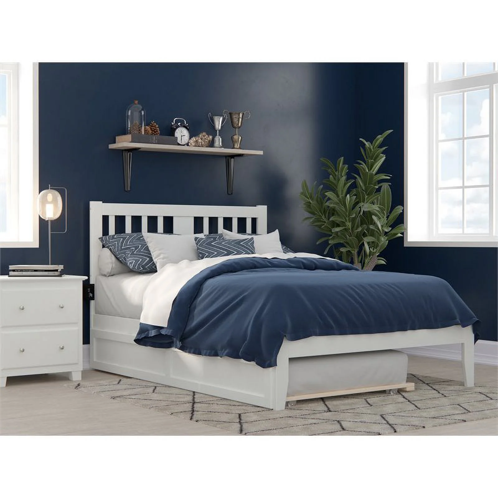 Pemberly Row Full Spindle Bed and Trundle with USB Charger in White