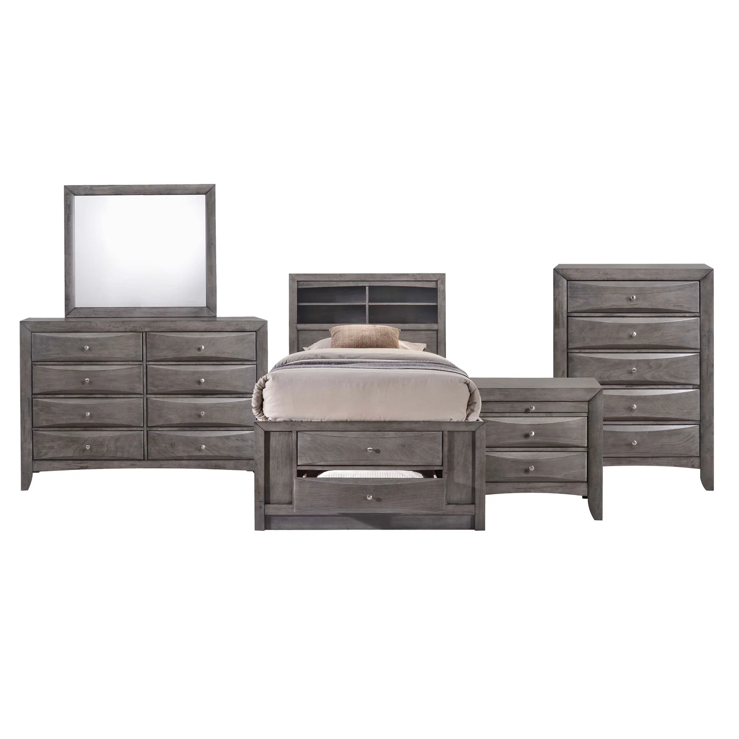 Picket House Furnishings Madison Twin Storage 5PC Bedroom Set-Color:Gray,Style:Modern/Contemporary,Weight:510