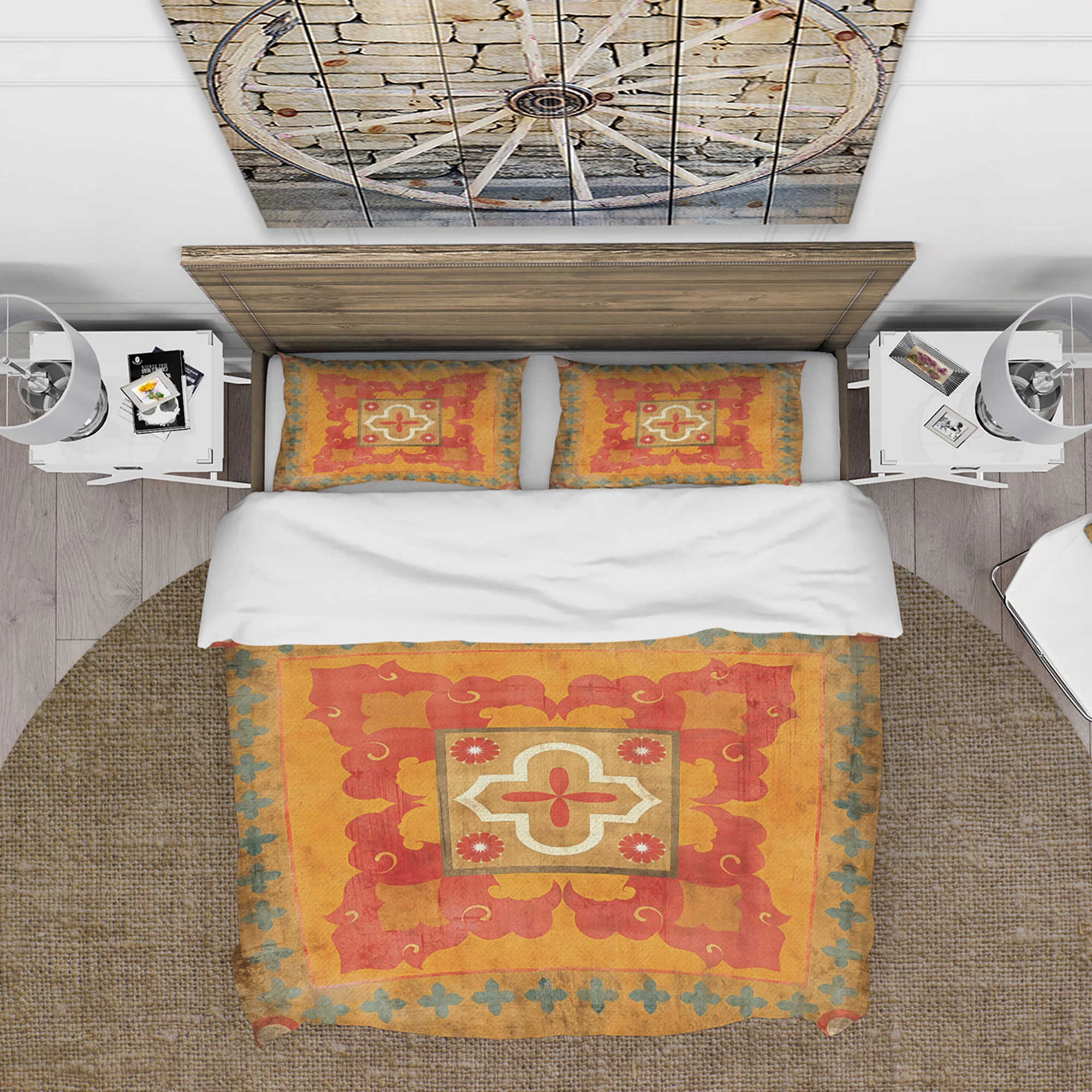 Designart 'Moroccan Orange Tiles Collage III' Bohemian & Eclectic Duvet Cover Set