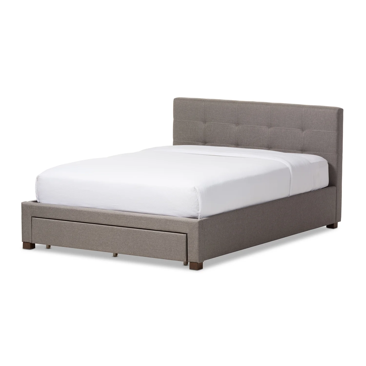 Baxton Studio Brandy Modern and Contemporary Grey Fabric Upholstered Platform Bed with Storage Drawer, Multiple Sizes