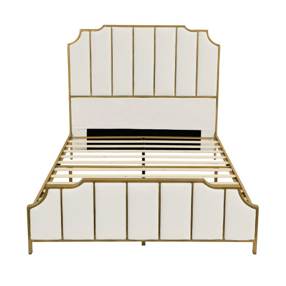 Queen Size Bed Frame,Upholstered Platform Bed & High headboard with Wood Slat Support,No Box Spring Needed,Easy Assembly, Velvet White