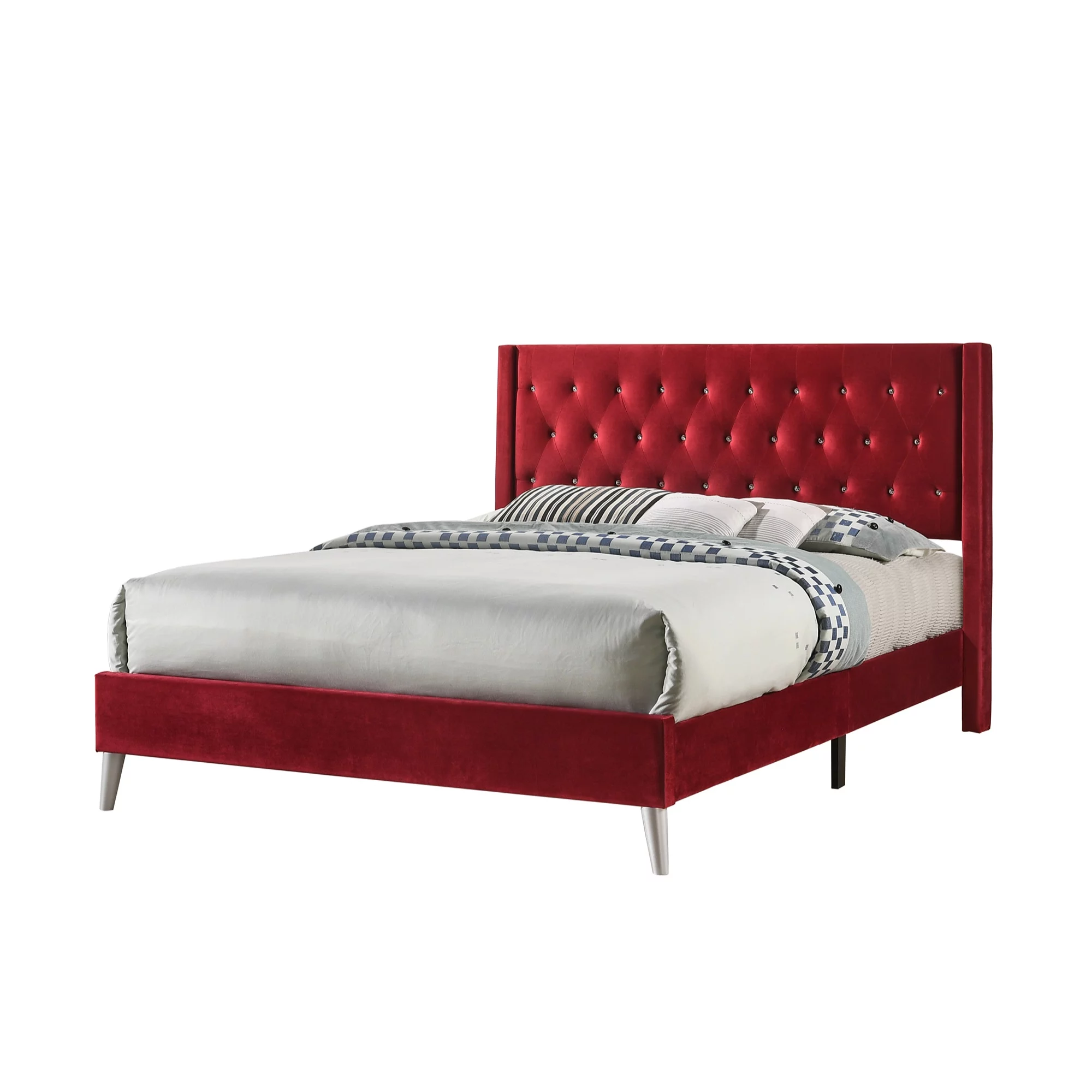 Passion Furniture Bergen Tufted Panel Bed, Cherry - King Size