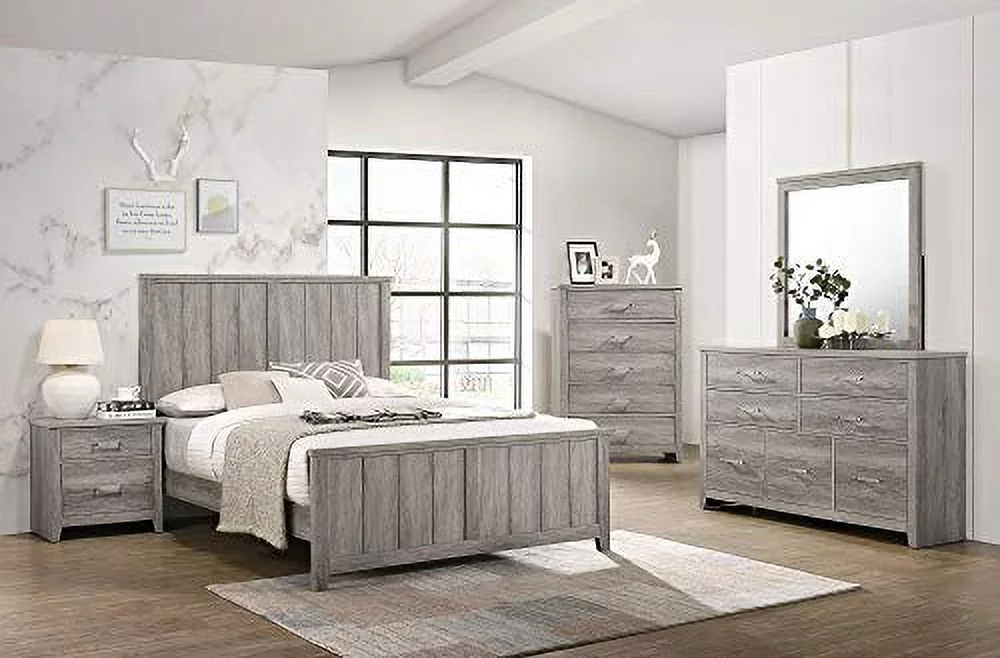 Kings Brand Furniture Balta 6-Piece Queen Size Gray Bedroom Set. Bed, Dresser, Mirror, Chest & 2 Nightstands