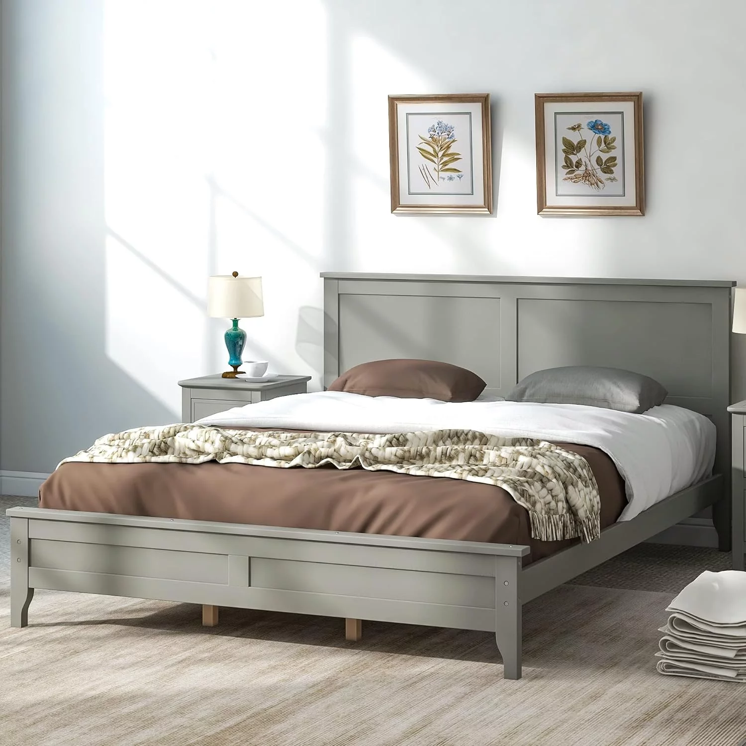 Queen Platform Bed Frame With Headboard And Footboard/Wood Slat Support/Mattress Foundation For Bedroom