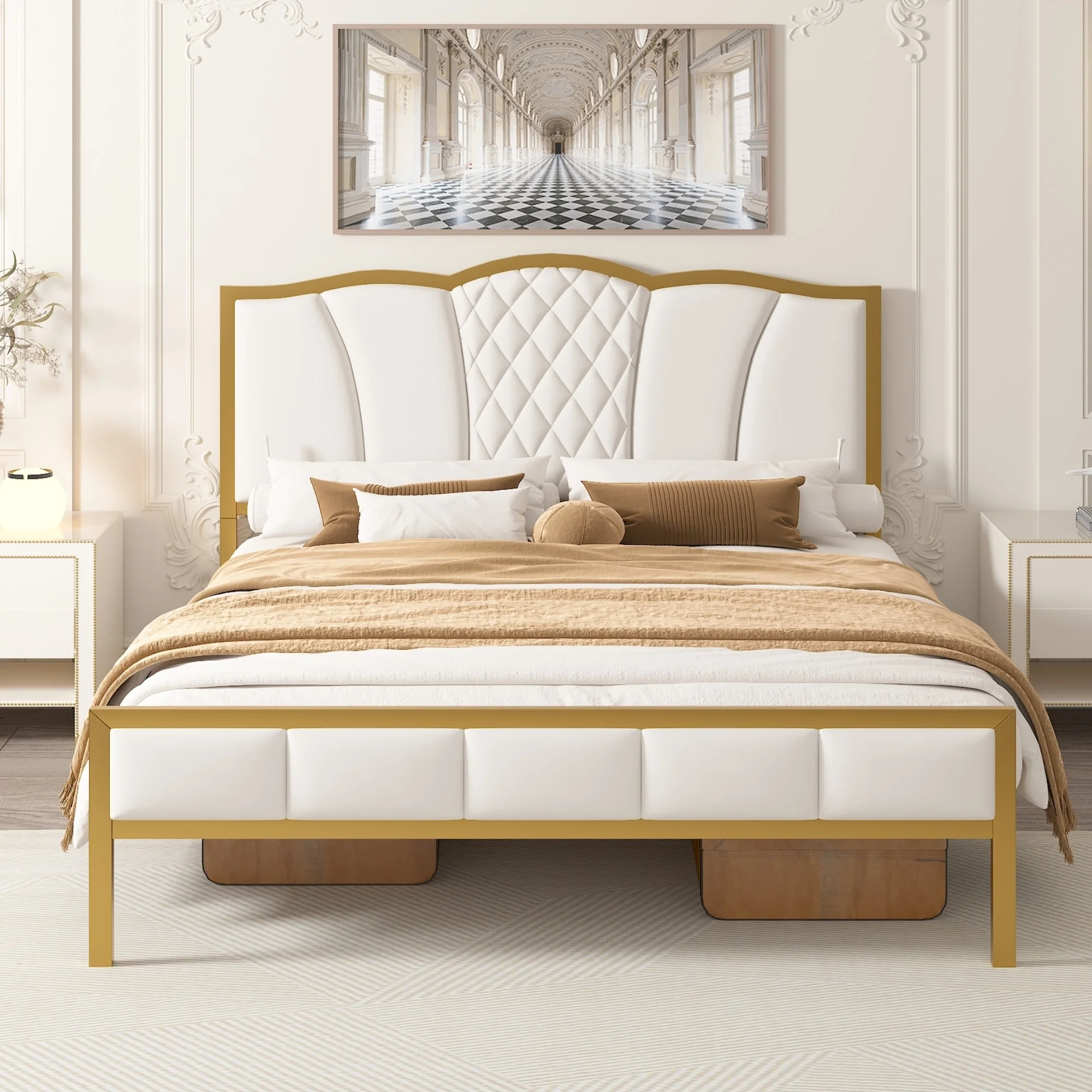 Queen Modern Upholstered Bed Frame with Tufted Headboard