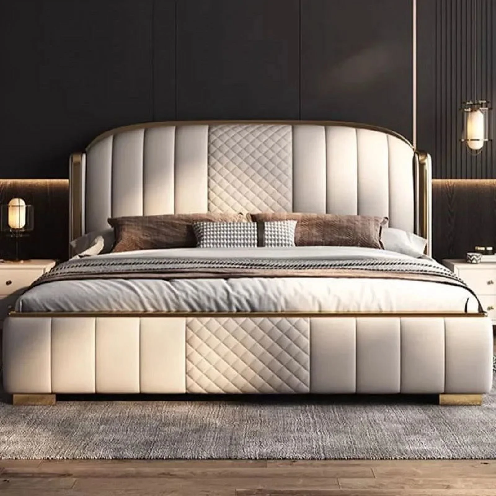 Royal Nordic Double Bed Modern Minimalist King Queen Frame Double Bed Twin Living Room Letti Matrimoniali Furniture For Bedroom