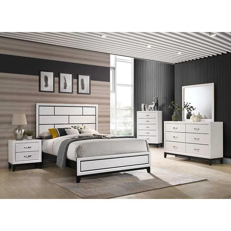Traditionally Styled Panel Bedroom Set Bed Dresser Mirror Nightstand Set 5Pc King Size White Finish Home