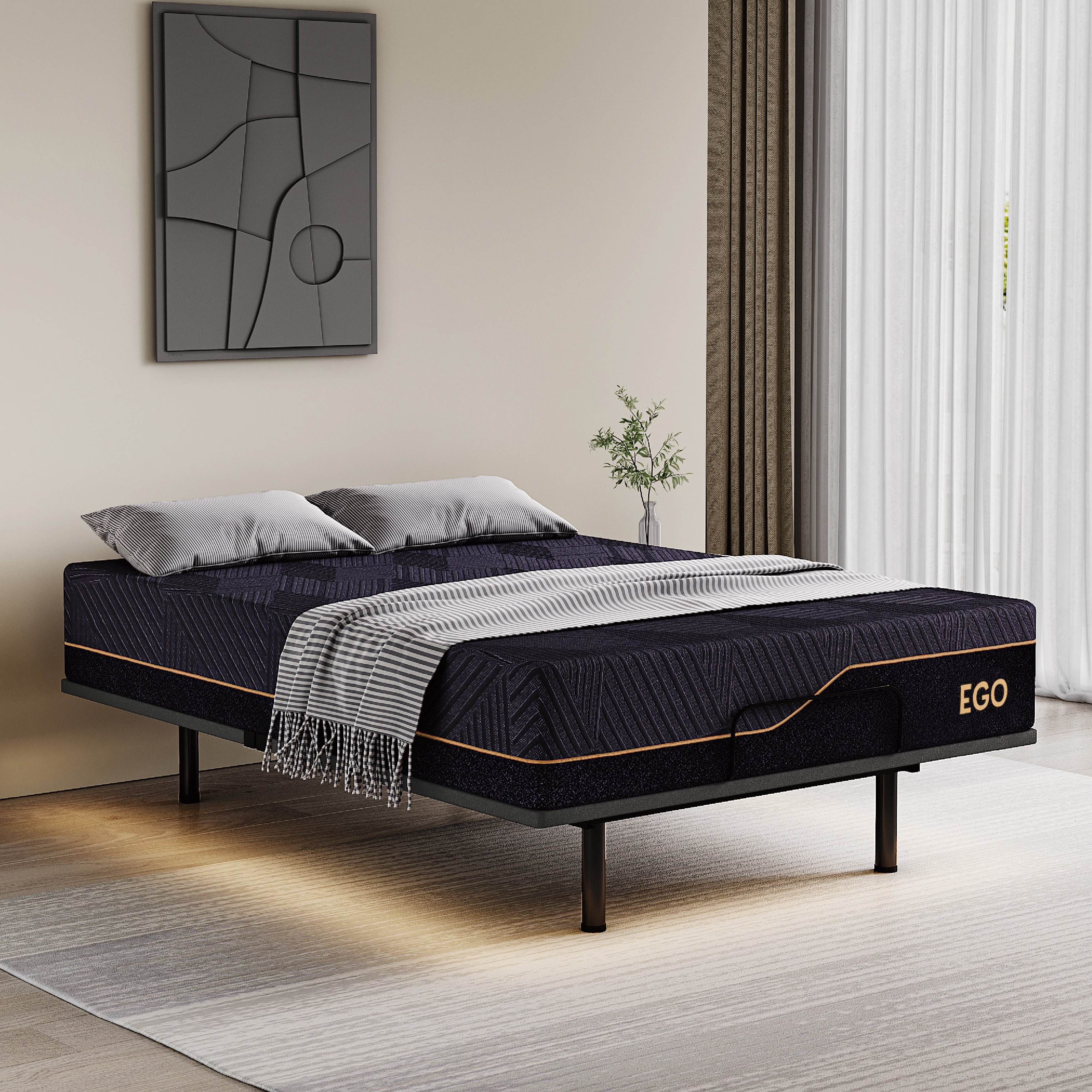 MLILY Split King Adjustable Bed Frame and 14 inch Memory Foam Mattress-Electric, Remote Control, Medium