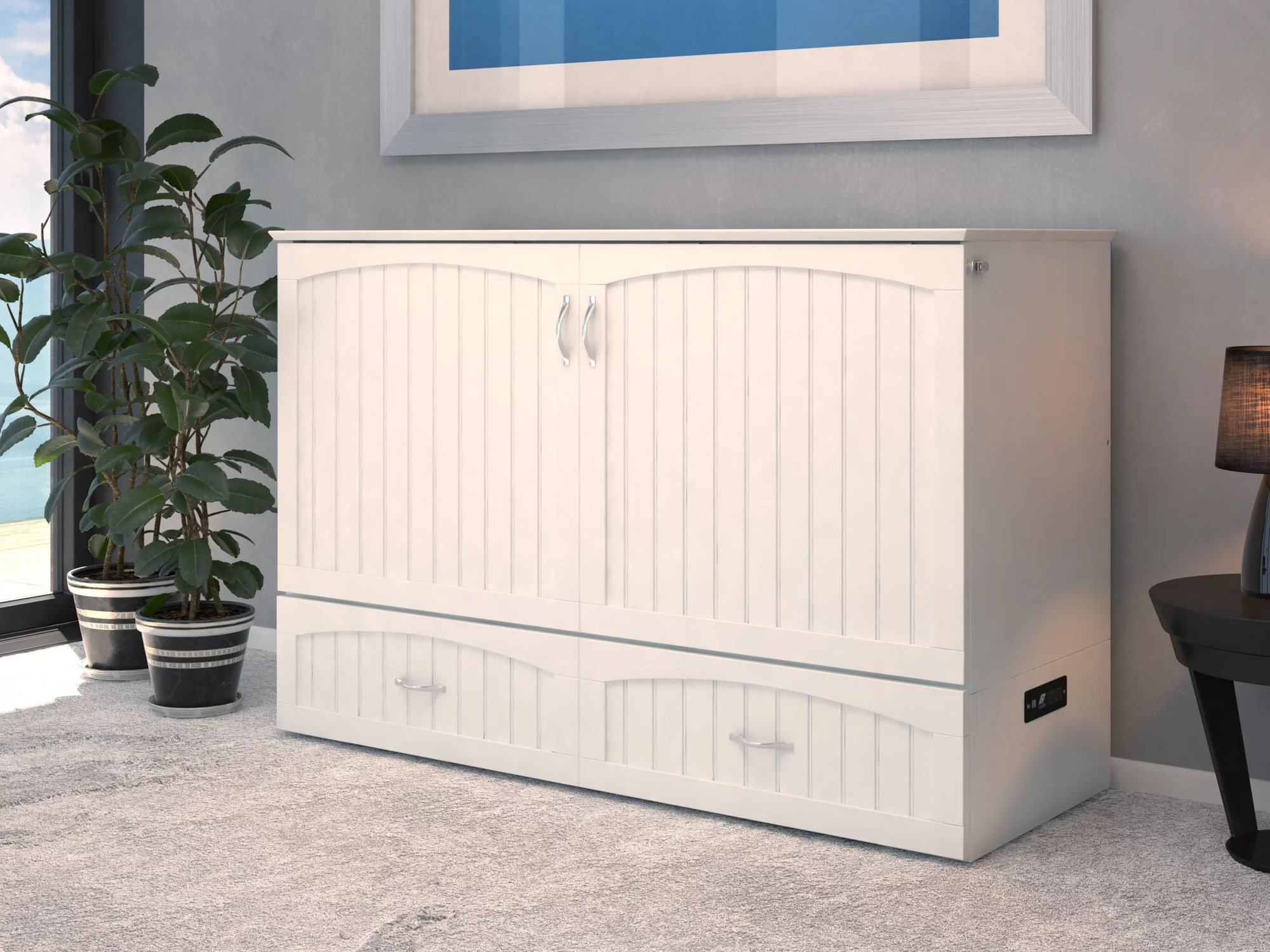 Southampton Murphy Bed Chest Queen White with Charging Station