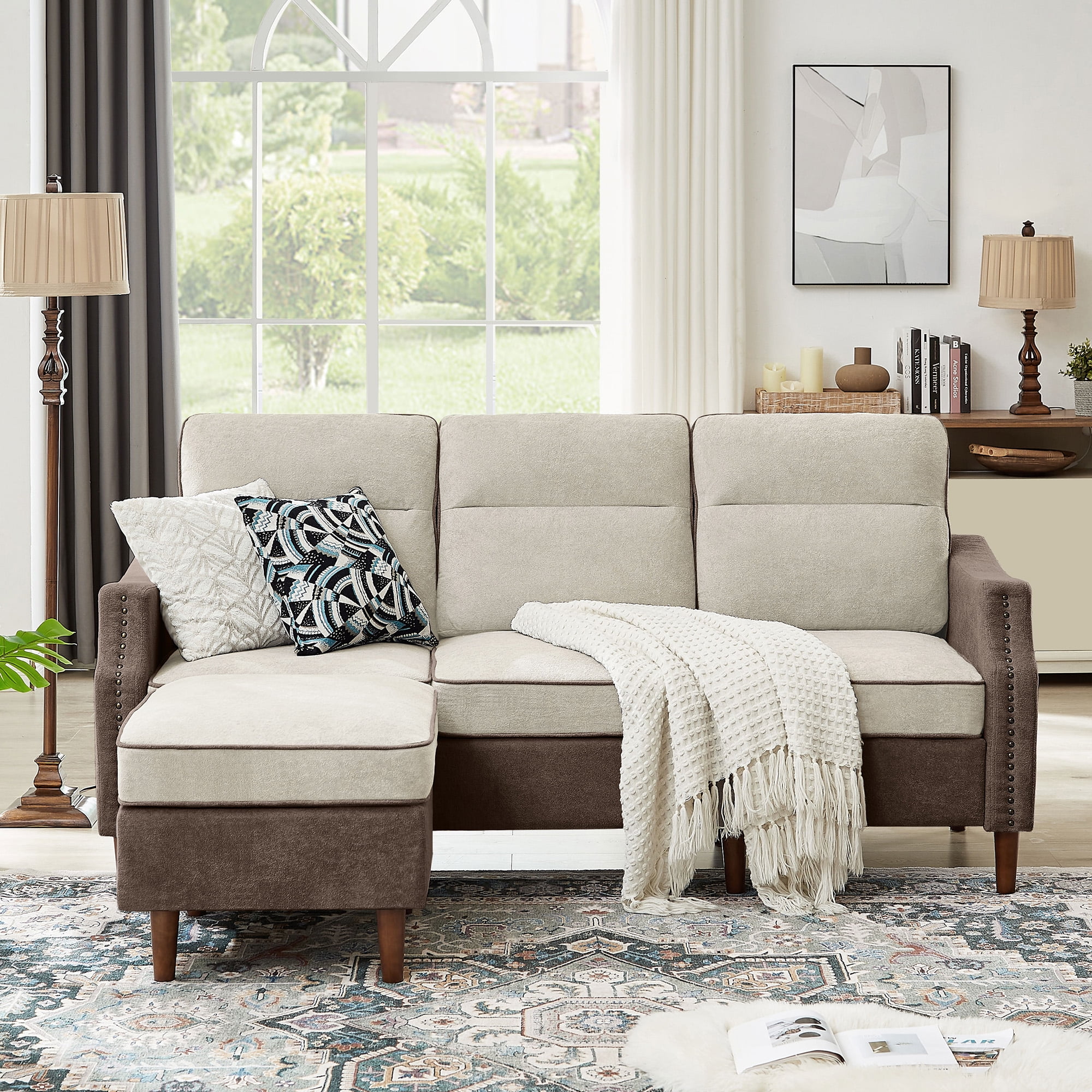 Jarenie Sherpa sofa, Sectional sofa, Sleeper sofa, Sectional sofa with footstool, Living room sectional sofa,Sofas,Couch, Blue