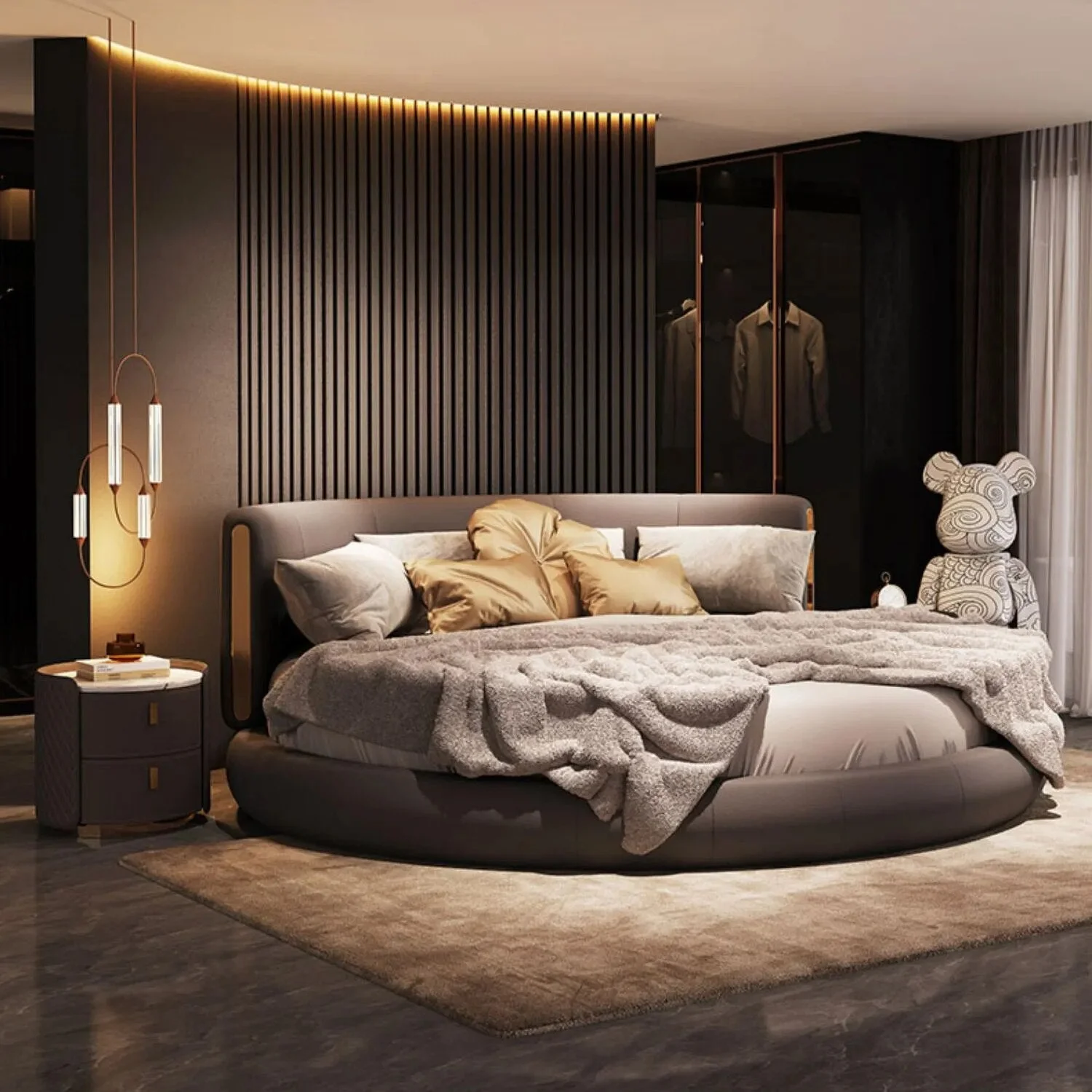 Light Luxury Leather Round Bed Lovers Bed Villa Master Bedroom Double Bed High-End Atmosphere Luxury Leather Bed