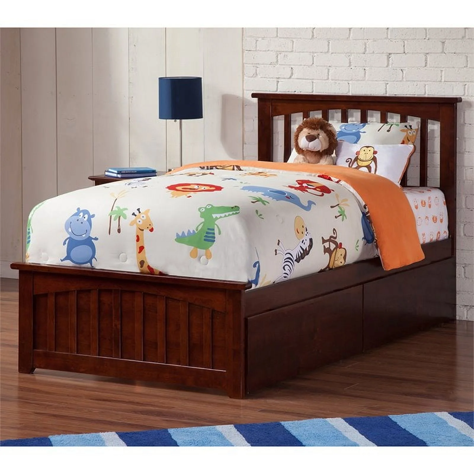 Leo & Lacey Contemporary/Modern Hardwood Storage Platform Bed, Twin-XL, Walnut
