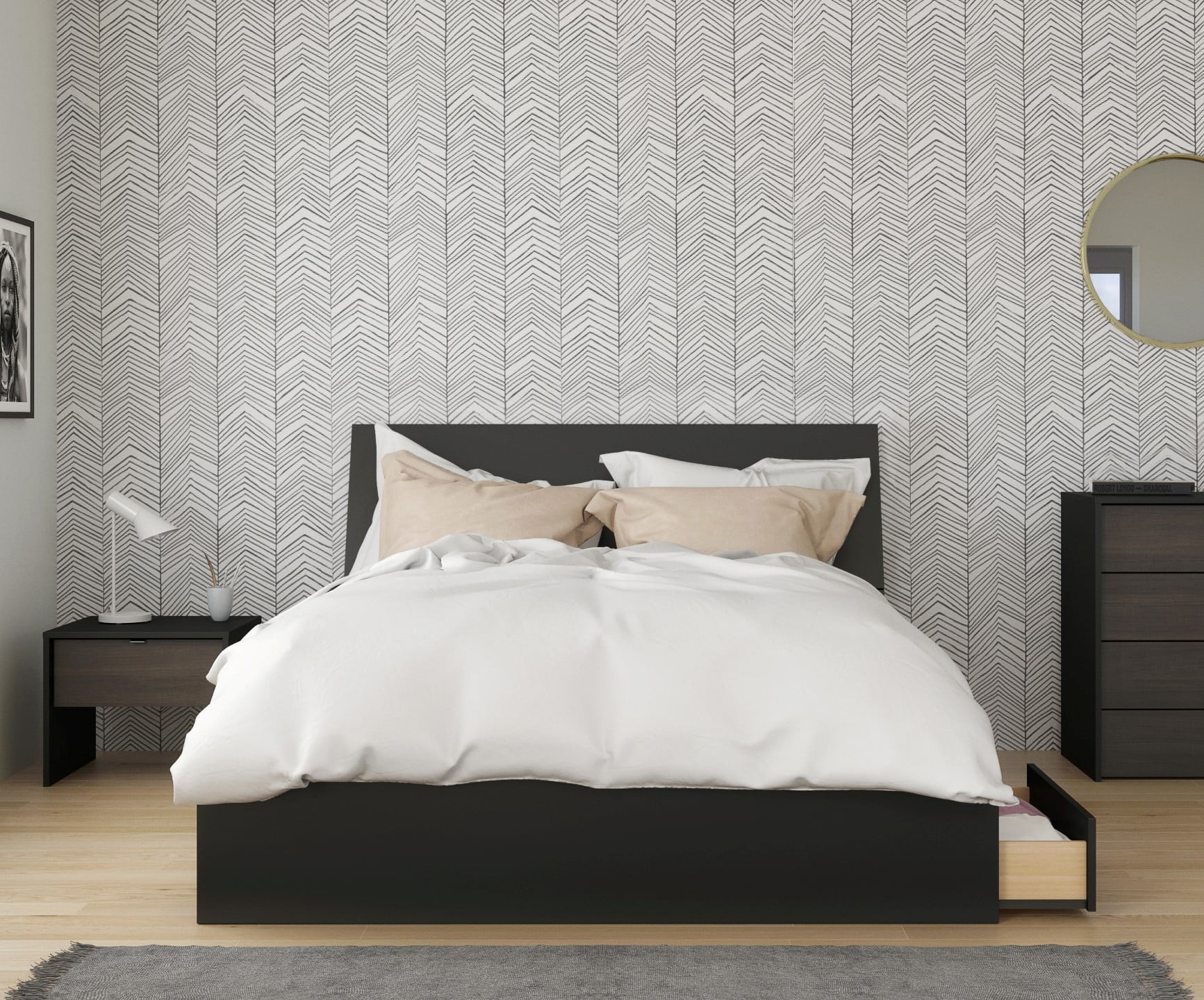 Nexera Punto 3 Piece Queen Size Bedroom Set, Ebony & Black