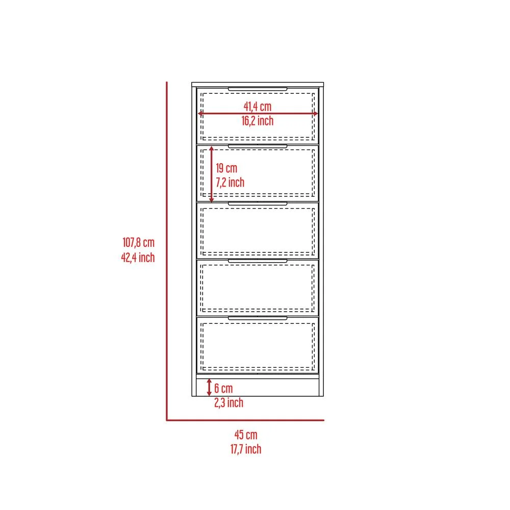 FM FURNITURE LLC Washington White 5 Drawer Dresser ,White / Smokey Oak