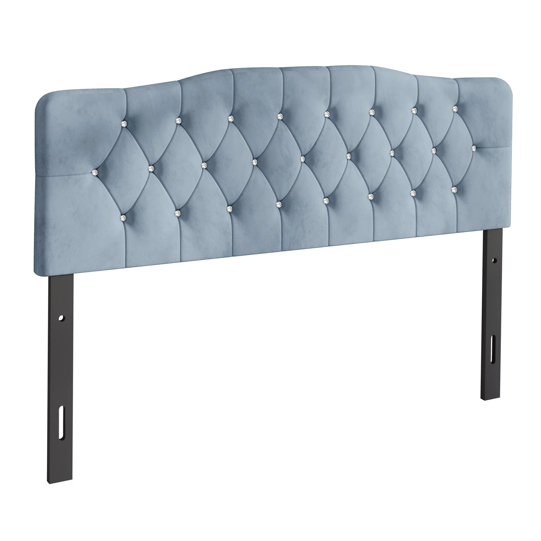 CraftPorch Velvet Button Tufted Curved Adjustable Headboard Baby Blue King