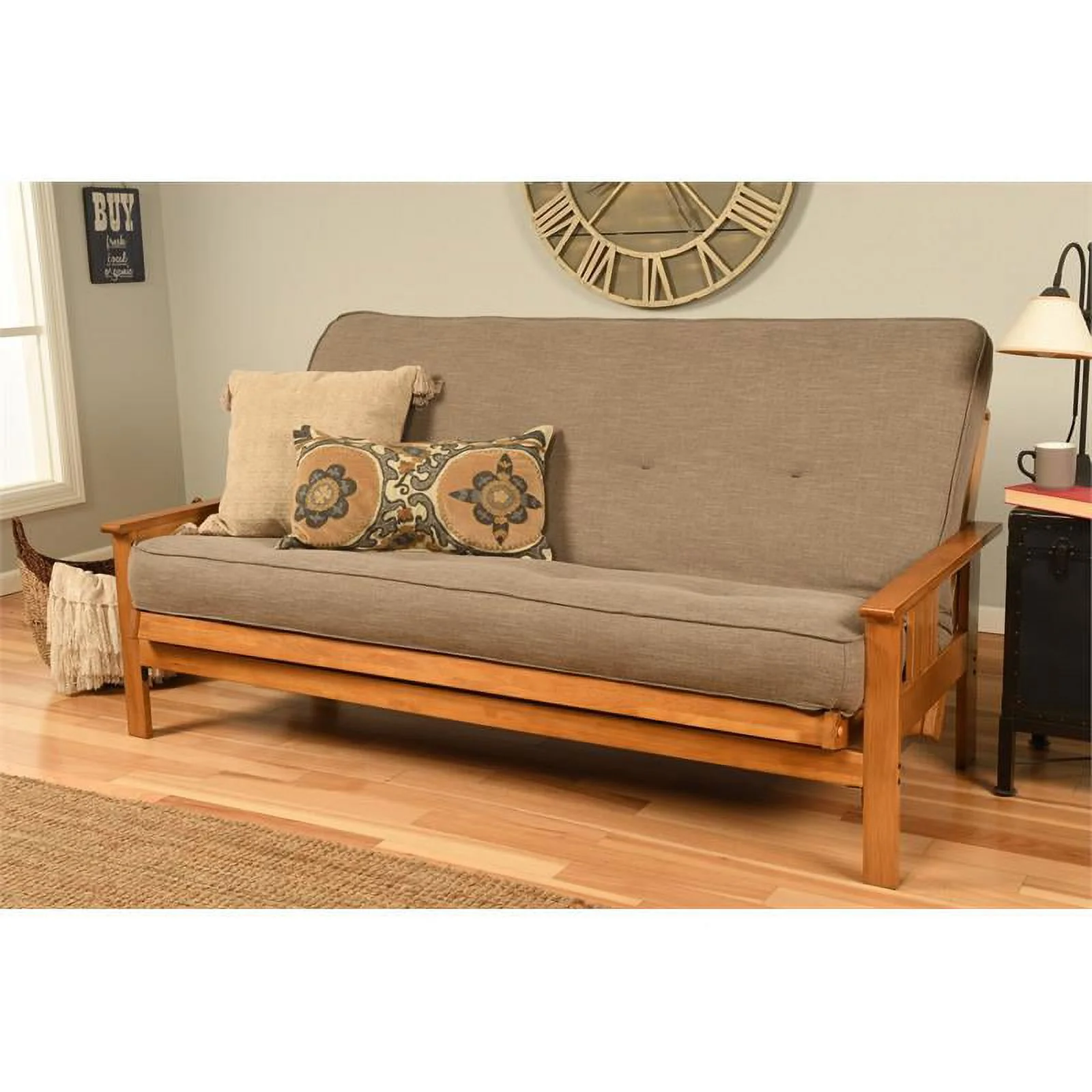 Kodiak Furniture Monterey Futon with Linen Fabric Mattress in Gray/Butternut