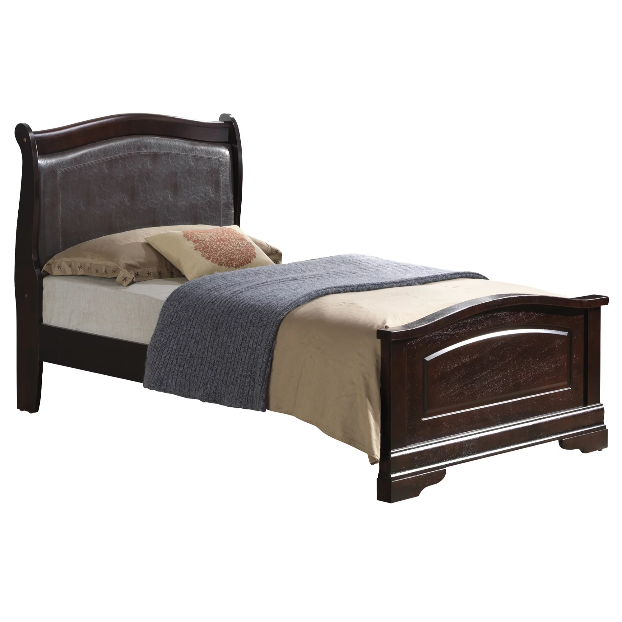 Passion Furniture Louis Philippe Cappuccino Upholstered Twin Panel Bed