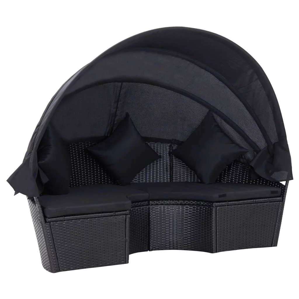 Dcenta Patio Bed with Canopy Poly Rattan Black