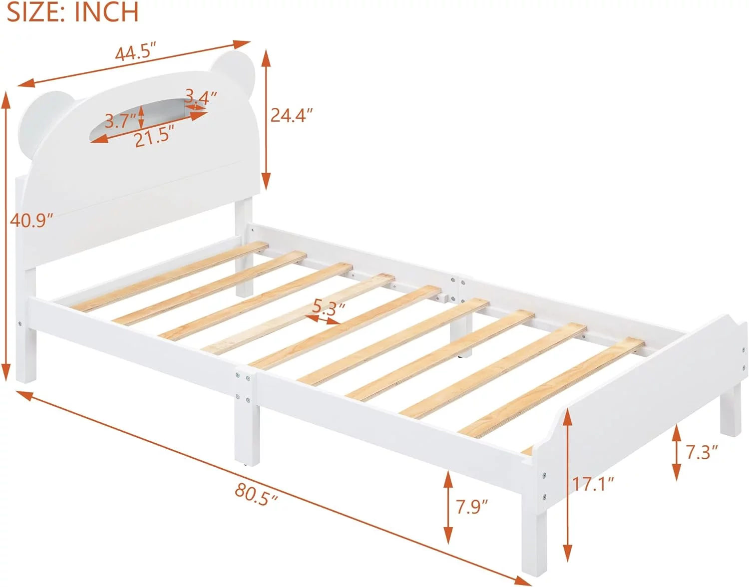Twin Size Wood Platform Bed Frame for Boys Girls Kids Toddler with Bear-Shaped Headboard,Bed with Motion Activated Night Lights