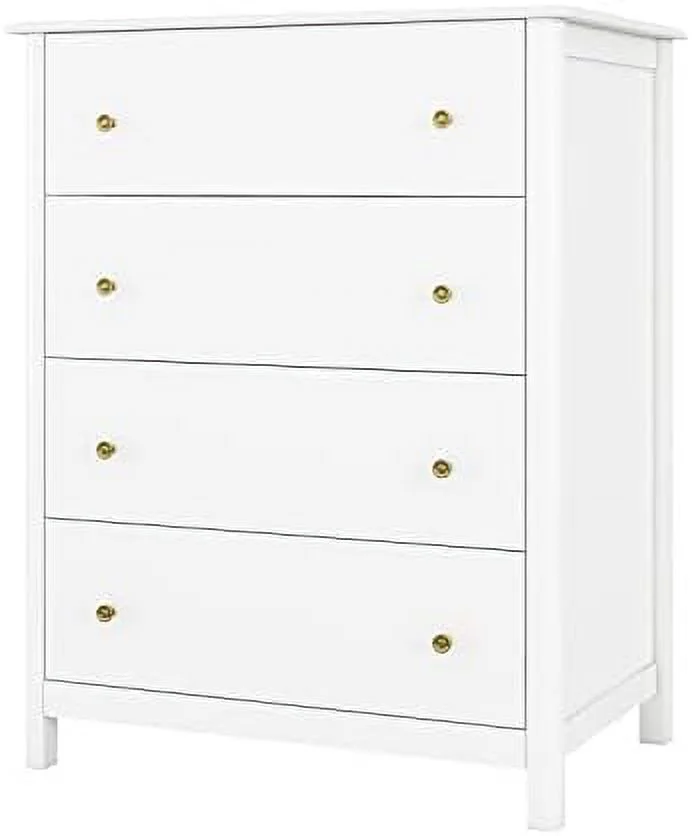 White Dresser with 4 Drawers Dresser Chest of Drawers 4 Drawer Dresser Tall Wood Dresser Cabinet for Living Room Entryway Hallway Ivory White