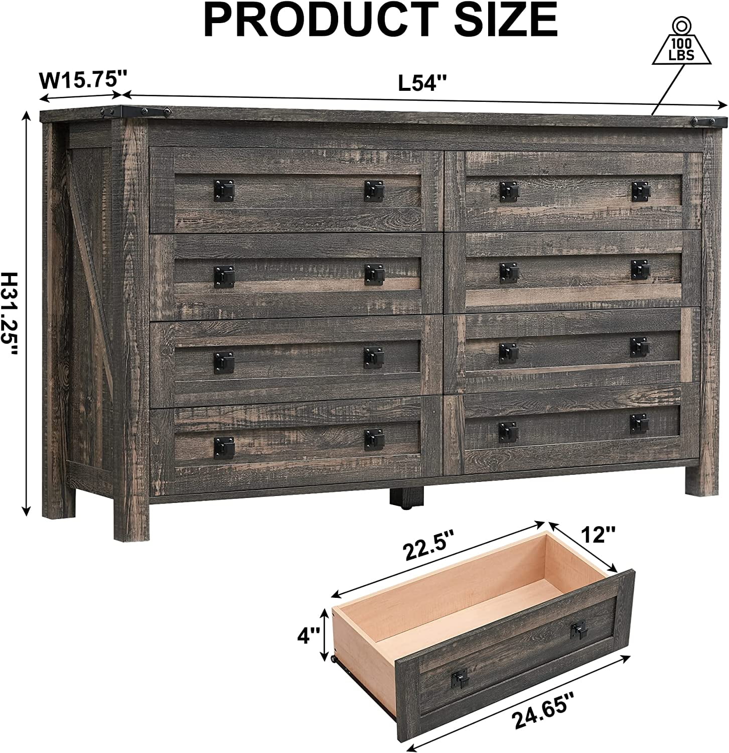 Popular Farmhouse 7 Drawers Dresser for Bedroom Wood Rustic Dresser Tv Stand Storage Dressers Organizer for Bedroom Living Room Hallway Dark Rustic Oak